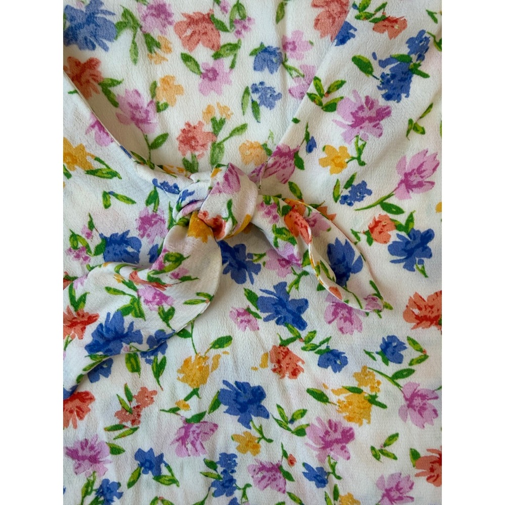Sezane Floral Blouse Womens 42 White Multi Tie Front Flutter Sleeve V-Neck Top - Picture 5 of 7